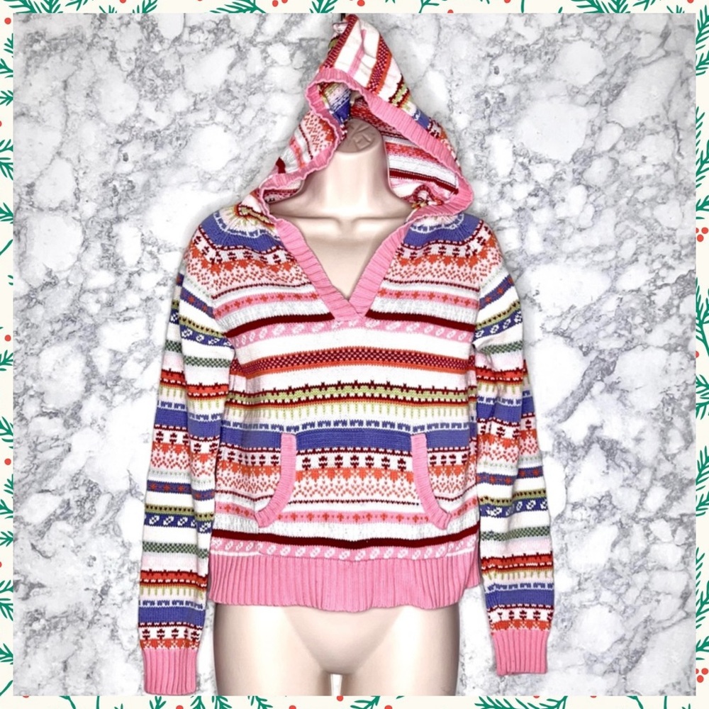 High Sierra Girls Vintage Après Ski Fair Isle Knit Hoodie Sweater Size XL - Picture 8 of 8